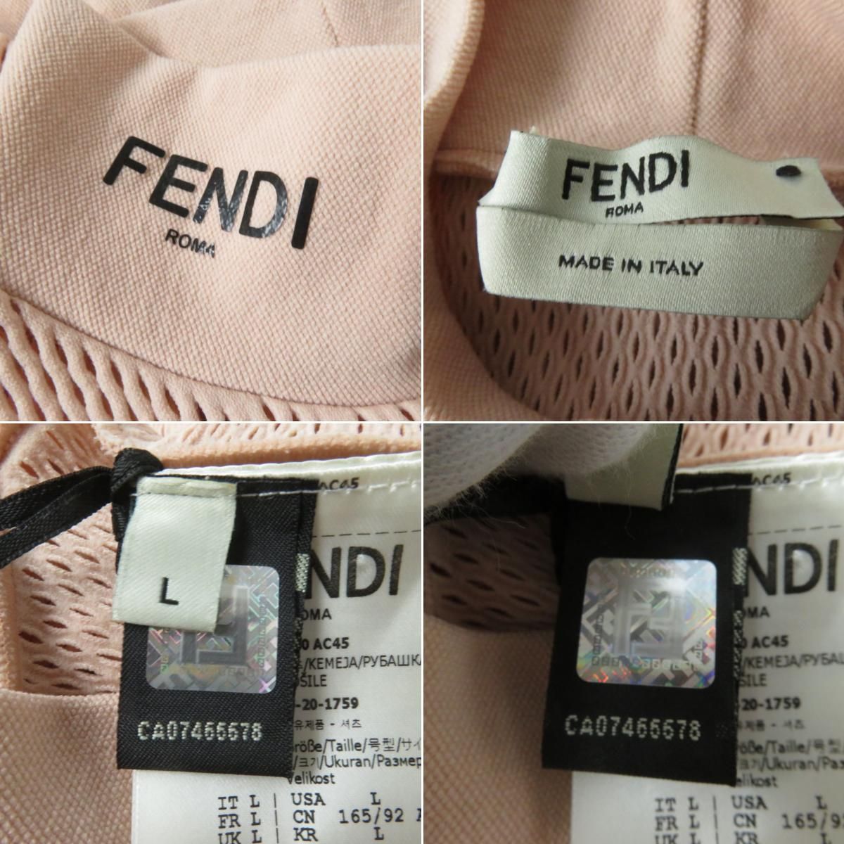 極美品☆正規品 FENDI フェンディ 20年 FS7850 ロゴ入り メッシュ 長袖