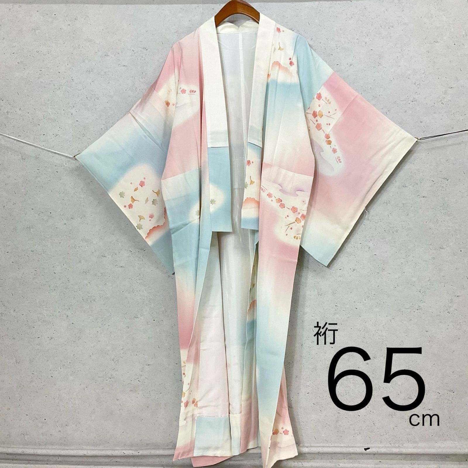 kimono+one◆未使用同然◆暈し染と友禅の長襦袢◆仕付け糸付き◆袷◆白半衿付◆縮緬◆パステルカラー◆水色◆桃色◆裄65肩丈128.5◆小紋紬附下訪問着留袖袷単衣夏着物◆K1137