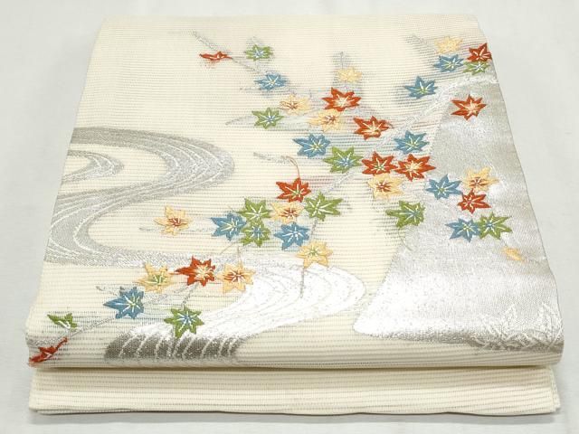 平和屋着物＊夏物 九寸開き名古屋帯 草花文 金銀糸 正絹 逸品