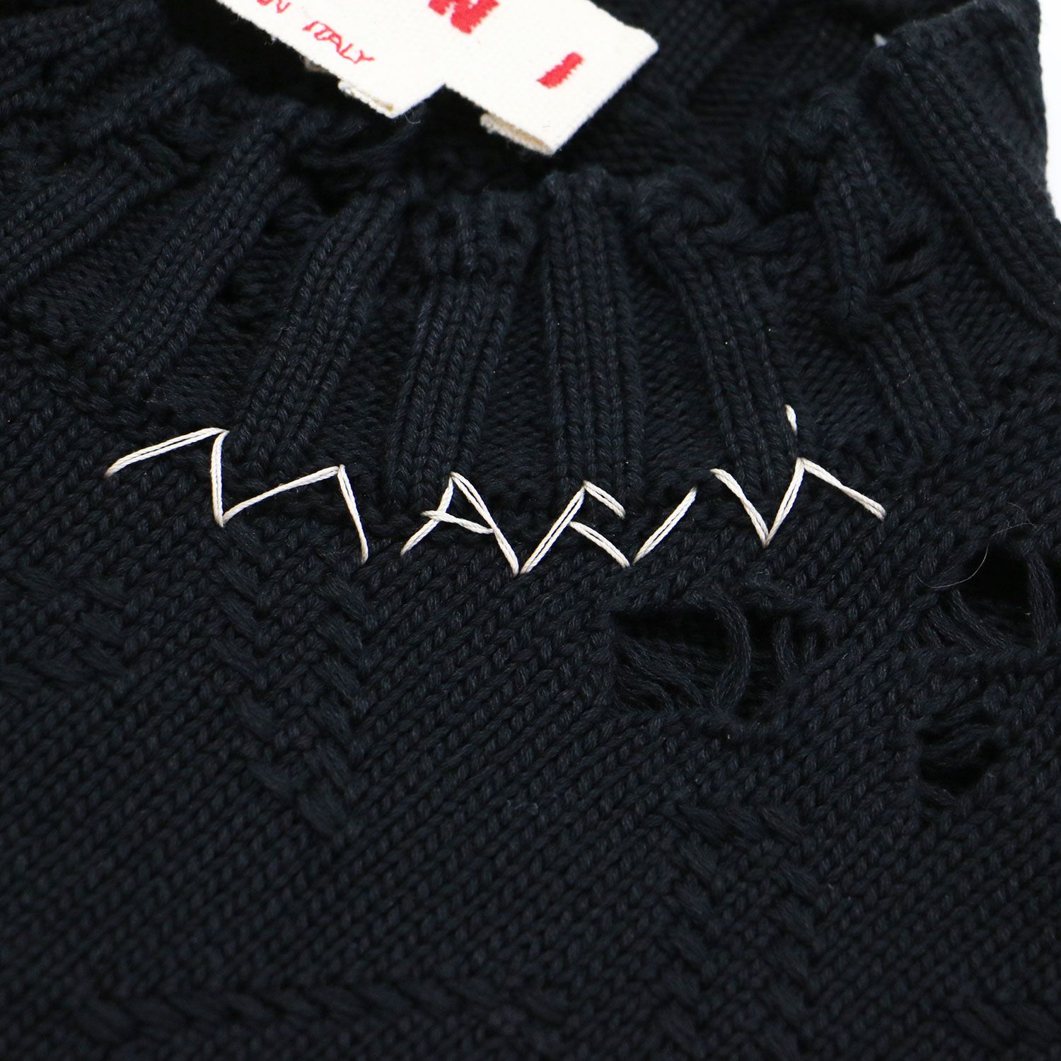 【美品】MARNI マルニ ニット ブラック 黒 サイズ:40(L) | 25春夏 ダメージ コットン ニット ベスト | プルオーバー クロップド丈 クルーネック ノースリーブ ロゴ刺繍 | トップス セーター ジレ | イタリア製【レディース】【中古】 美品】MARNI マルニ ニット ブラック 黒 サイズ:40(L) | 25春夏
