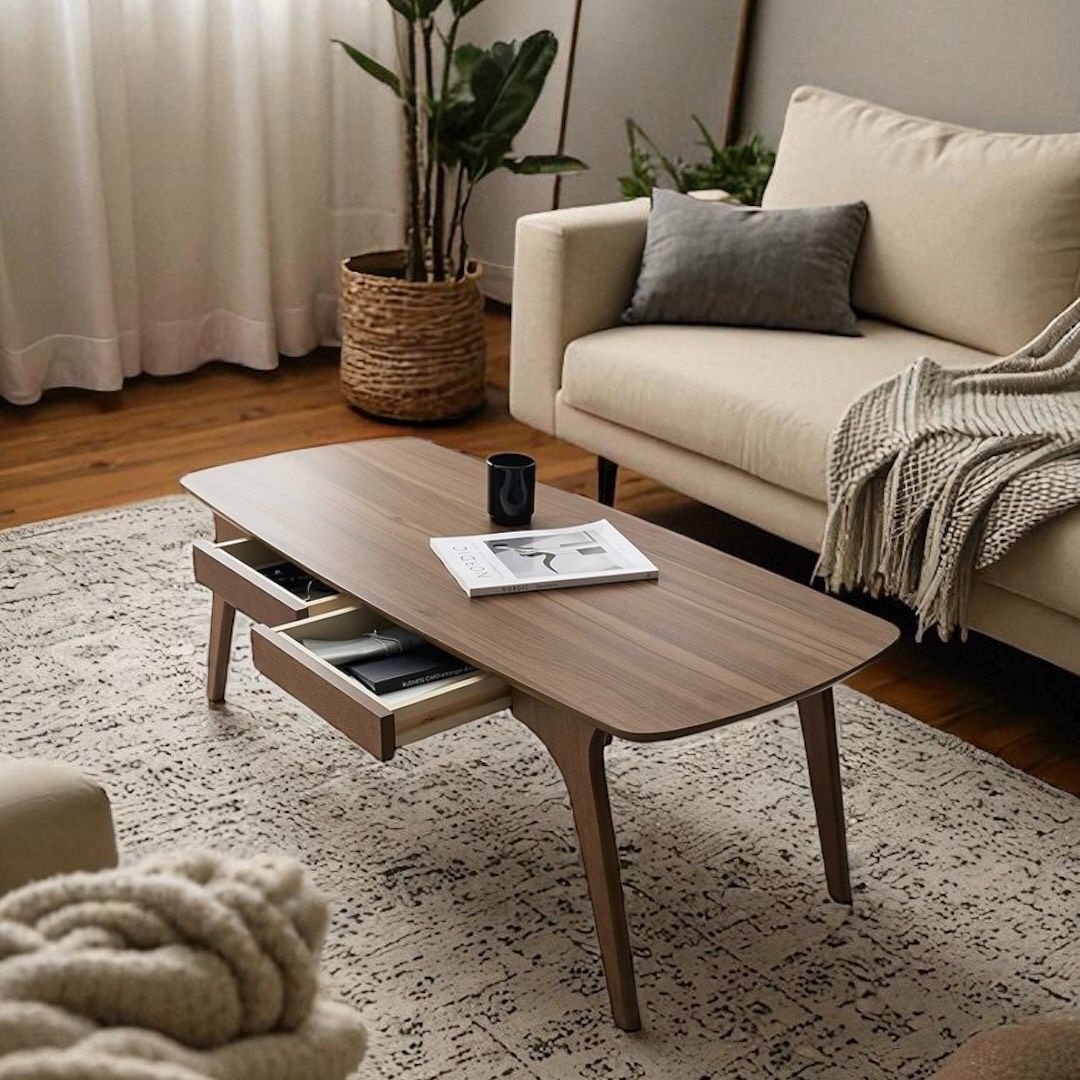 送料無料 Y 木目調 北欧モダン センターテーブル 引き出し収納付き 幅110cm スタイリッシュ リビング ローテーブル リビングインテリア