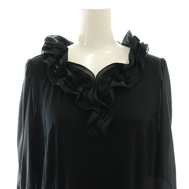 tobechic ツービーシック　黒 フリル付きチュニック 44サイズ トゥービーシック TO BE CHIC 大きいサイズ フリル装飾