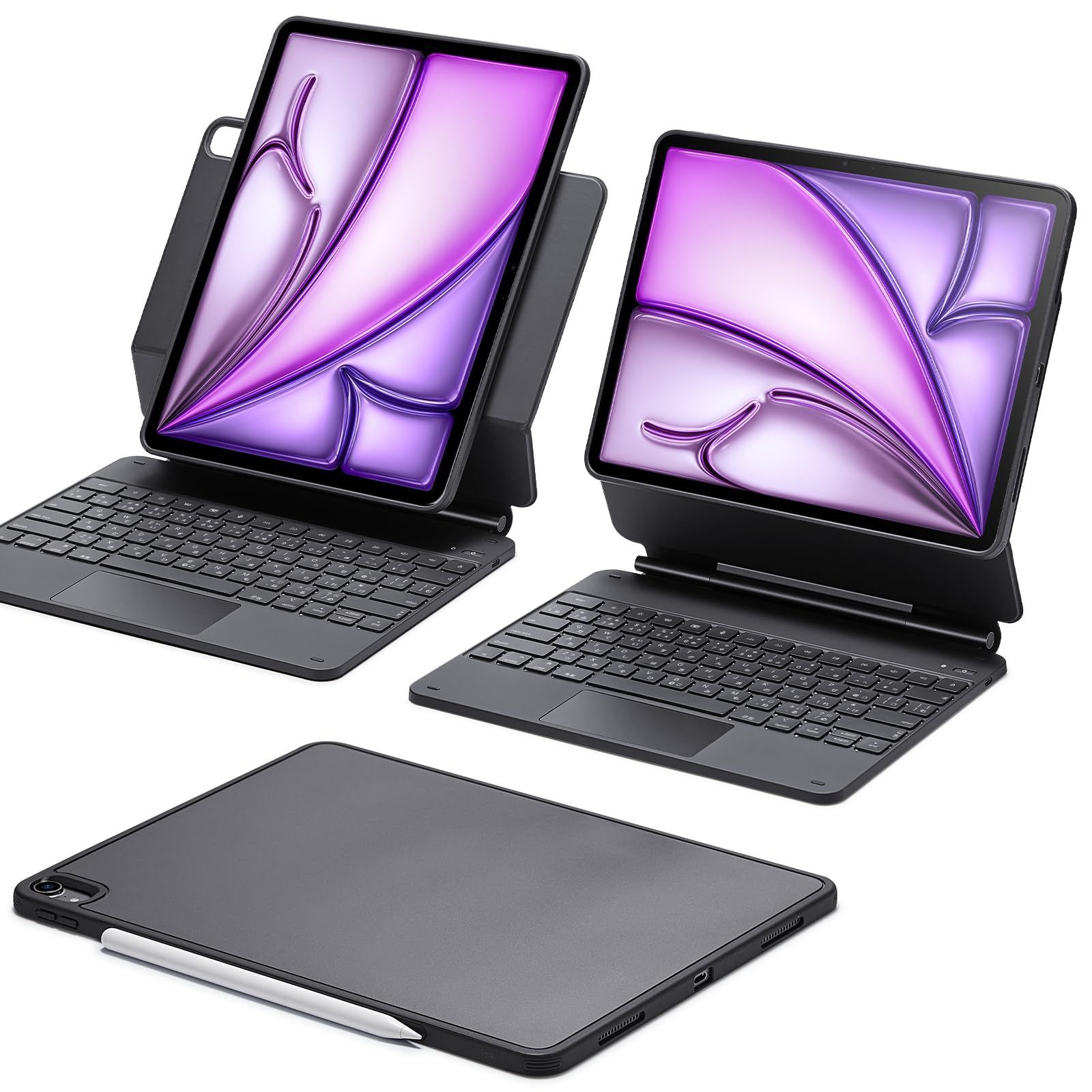 13 M2 2025 キーボード付きケース Air 簡単セット磁気スタンド付き 縦向きモード iPad 横向きモード 脱着 保護ケース Rebound ESR 360シリーズ ブラック