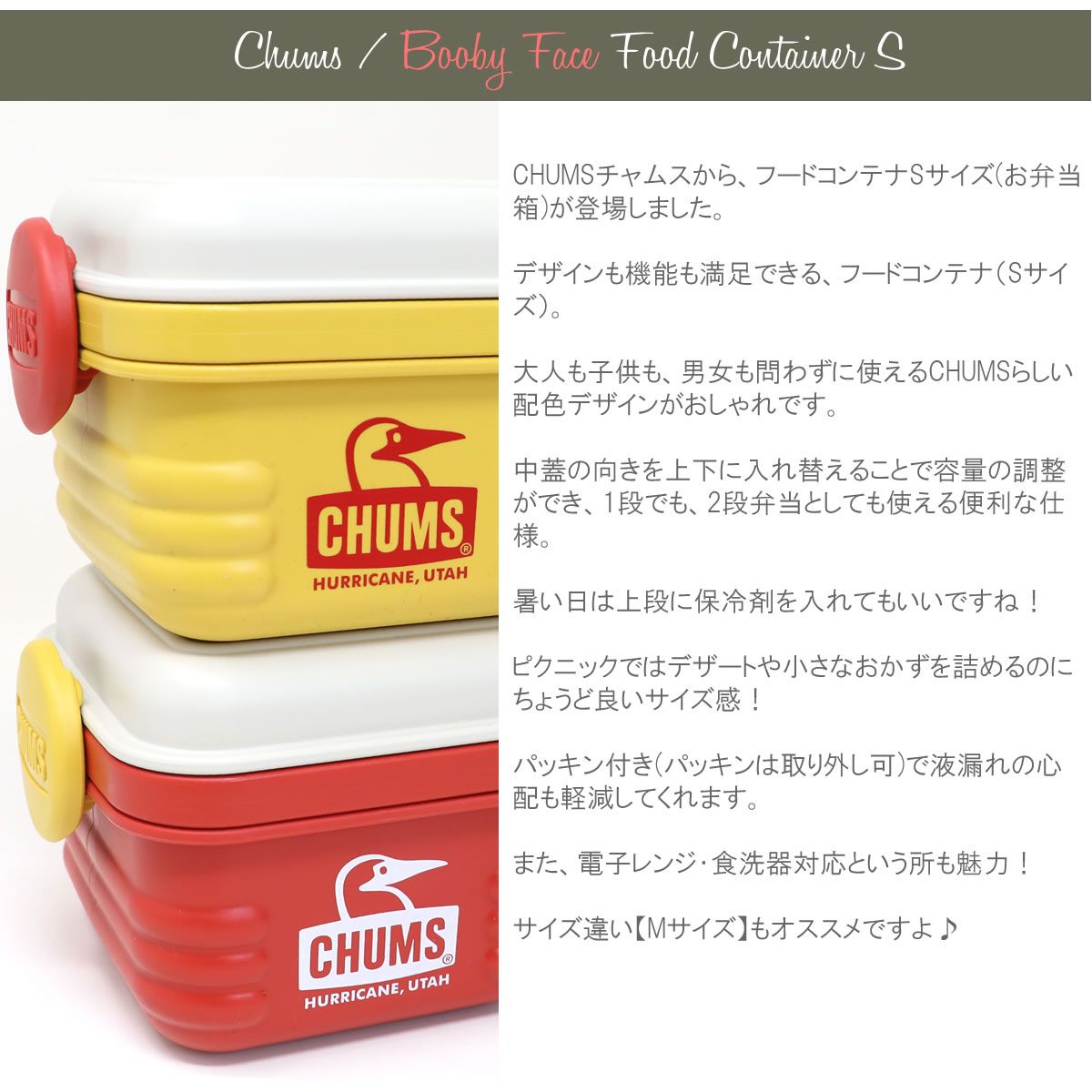 チャムス Chums ランチボックス フードコンテナ Sサイズ 2段  電子レンジ 対応 食洗機 対応 480ml お弁当箱 ピクニック キャンプ アウトドア 遠足 学校