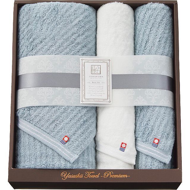 【ギフト】[タオル類]極ふわ やさしいたおる ベーシックライン ロングバス・フェイスタオルセット ライトブルー G-A