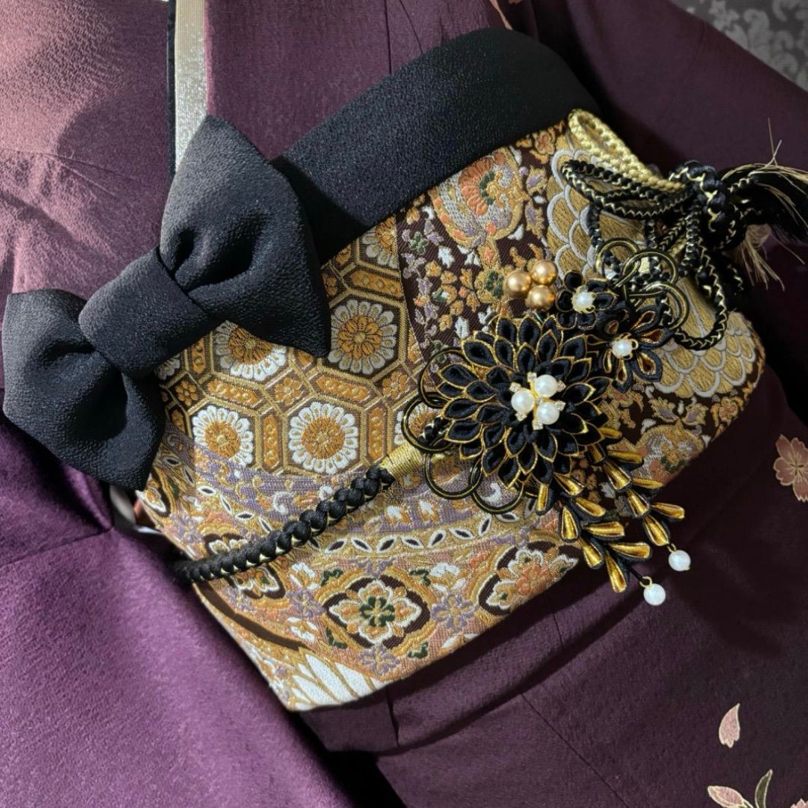 美品 モダン 桜模様 手描き 金彩 逸品 振袖 フルセット 振り袖