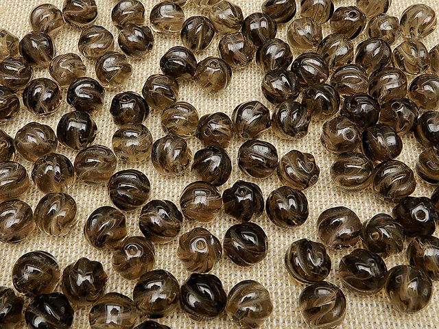 粒販売】スモーキークォーツ S字彫刻 丸玉 8mm【10粒販売】 / T181