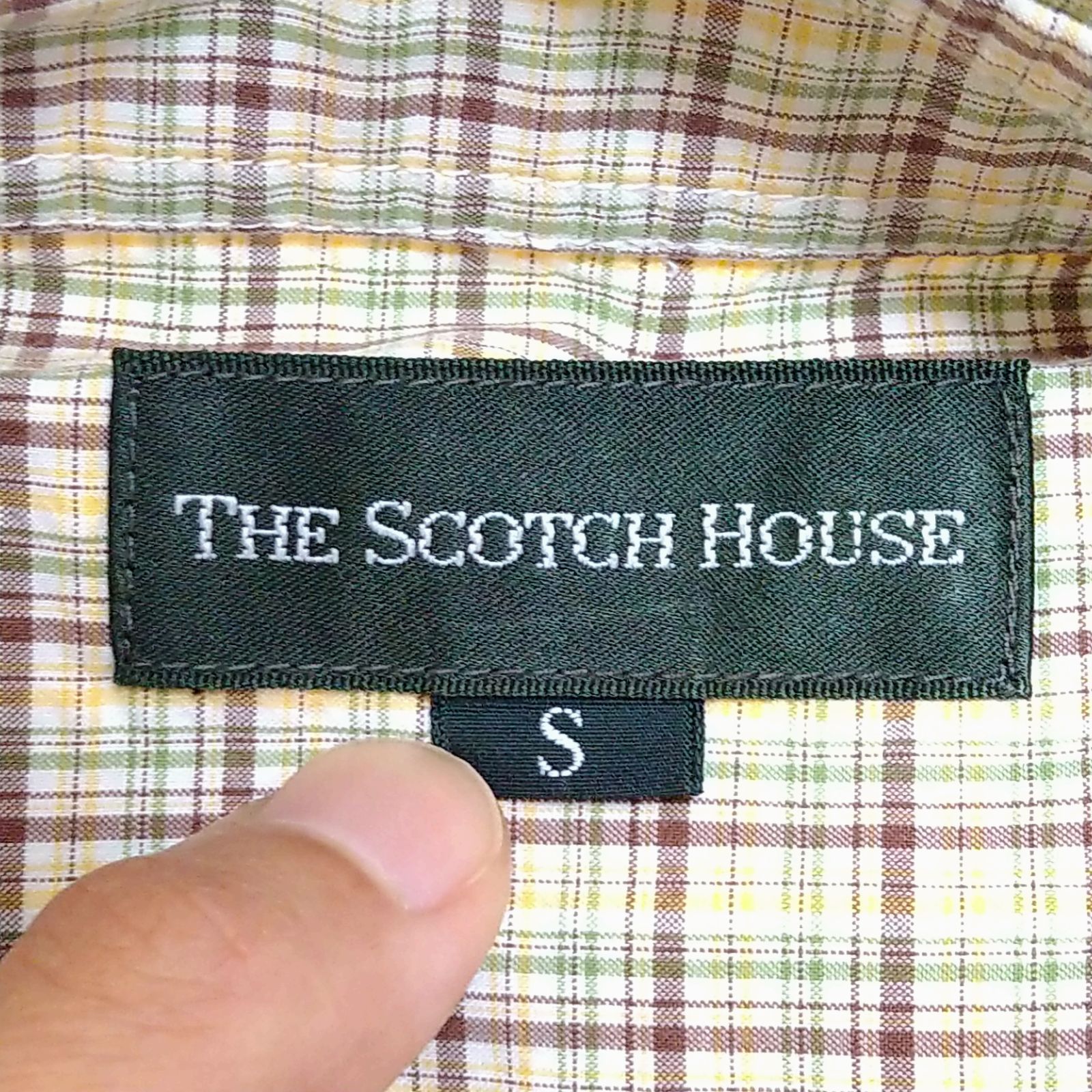 (^w^)b THE SCOTCH HOUSE ザ スコッチハウス ボタンダウン シャツ 半袖 チェック柄 ベージュ系 ブラウン系 トップス  カジュアル おじコーデ スリット 春 夏 綿100% メンズ S