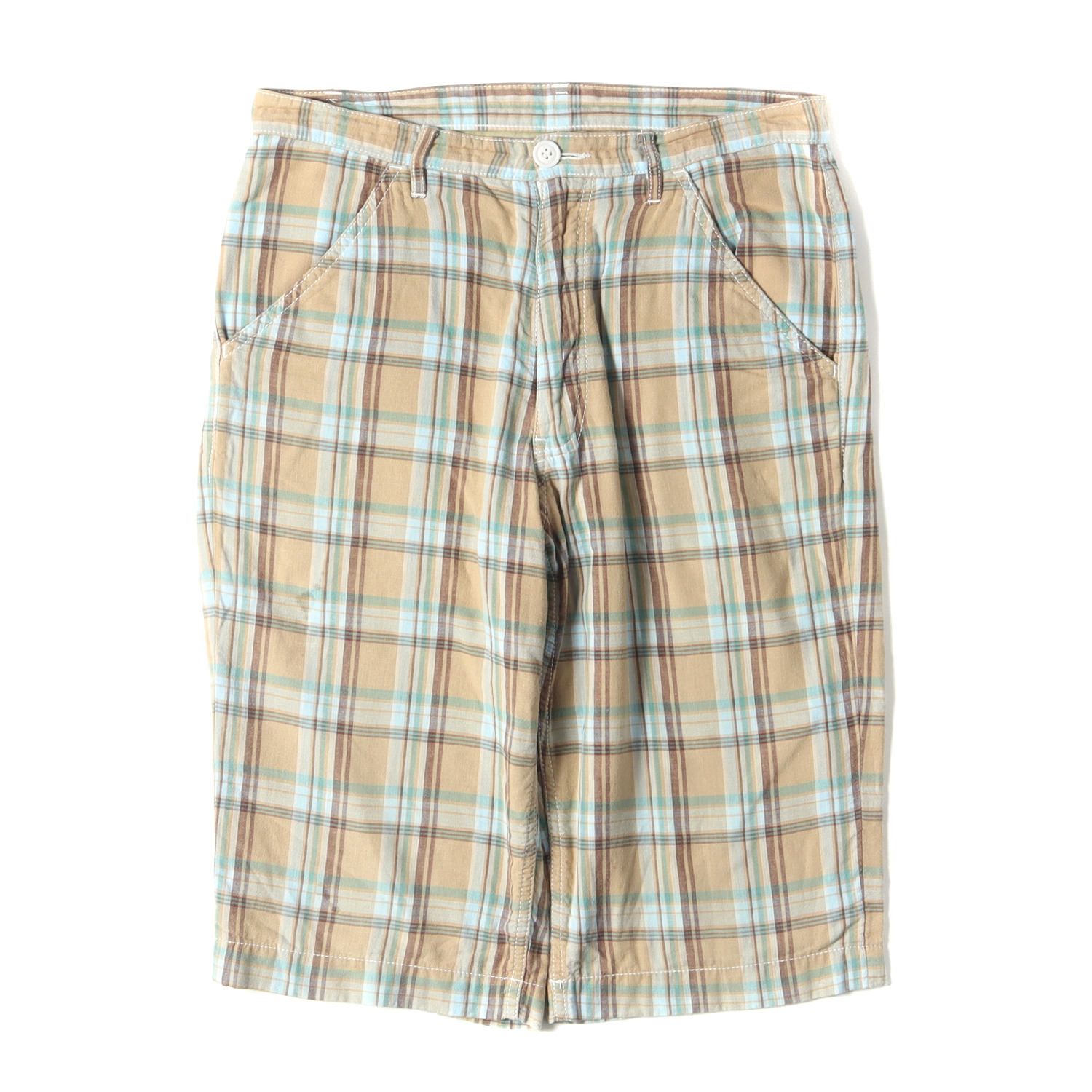 COMME des GARCONS コムデギャルソン パンツ サイズ:XS チェック コットン ショート パンツ ハーフ ショーツ HOMME PLUS AD2009 アーカイブ ベージュ 日本製 ブランド ボトムス ズボン ブランド モード