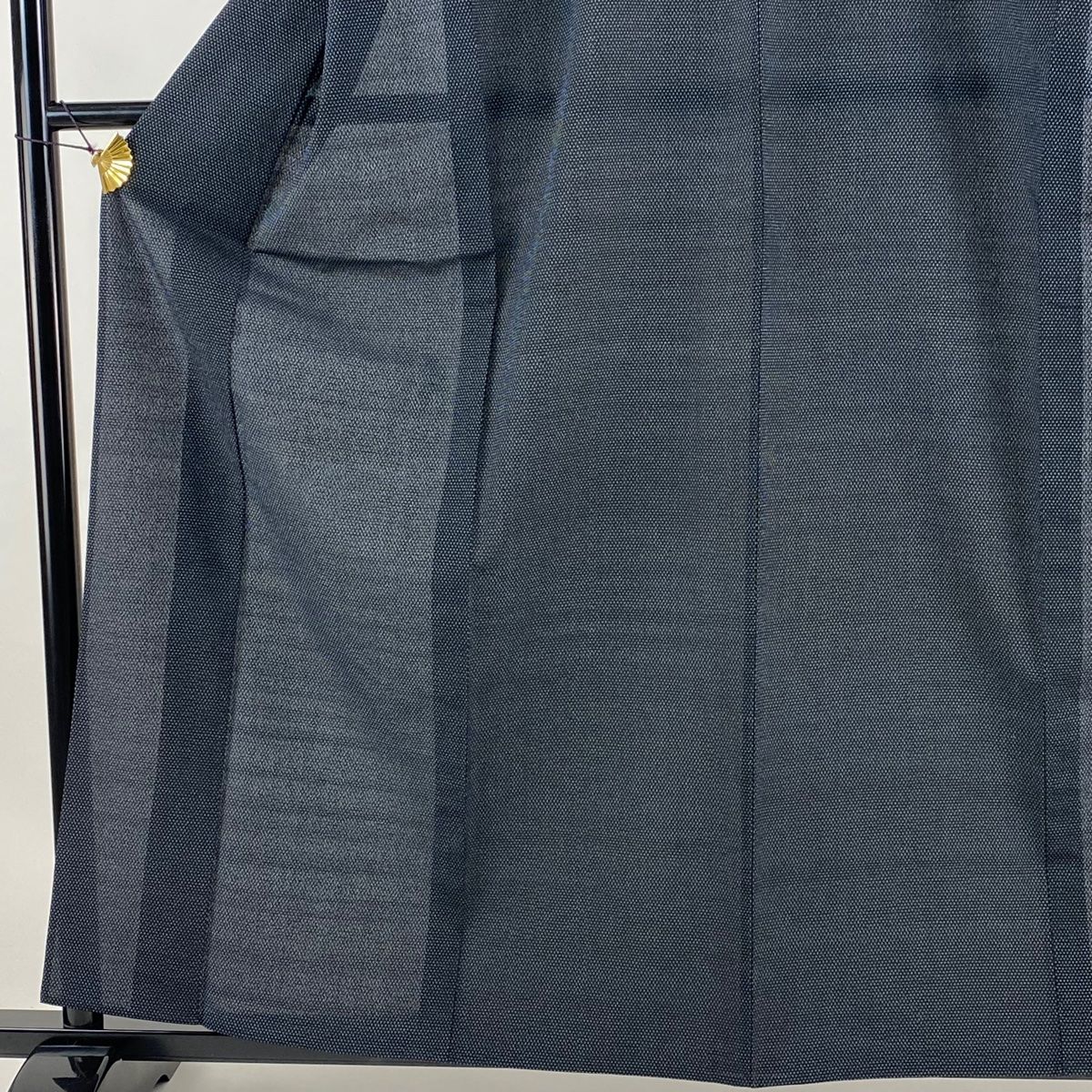 お召 身丈160cm 裄丈67.5cm L 単衣 本塩沢 証紙 十字絣柄 紺色 正絹 美  