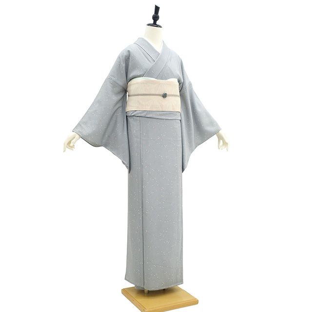 超ポイントアップ祭 新古品】 夏物 小紋 着物 未使用 正絹 絽 グレー モダン柄 上質 着物・浴衣