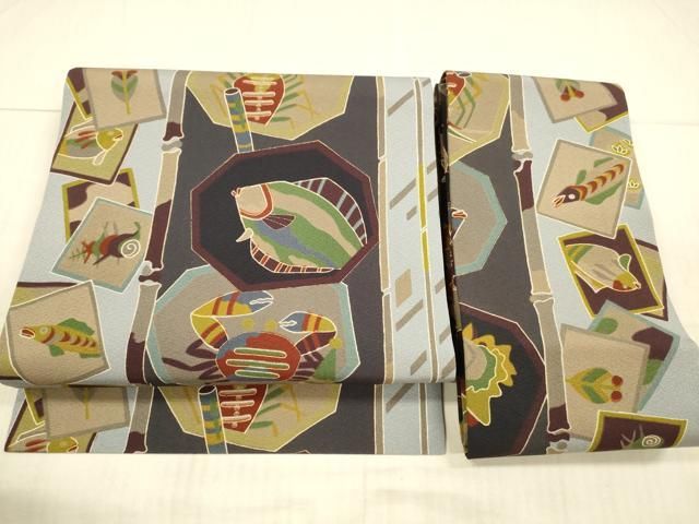 平和屋着物●つけ帯 魚 蟹 貝 海老 金彩 正絹 DAAX8816cm