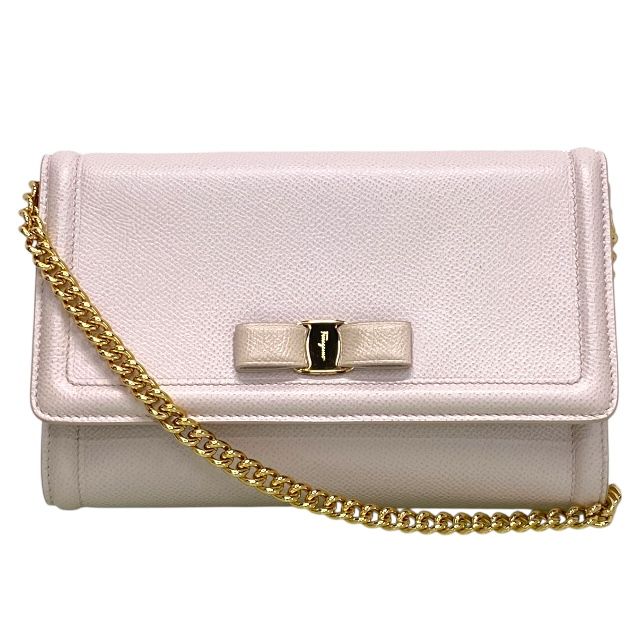 フェラガモ AU-22 C940 ヴァラ ショルダーバッグ チェーンショルダー クラッチ 2way リボン レザー オフホワイト Salvatore Ferragamo