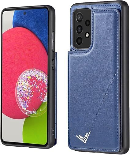 【在庫処分】【 Antimam 】背面カード 手帳型ケース Galaxy A53 5G/docomo SC-53C /au SCG15 対応 SAMSUNG スマホバックカバー （ ネイビーブルー ）手作り お洒落シンプル 軽量 耐久性 カード収納 ス