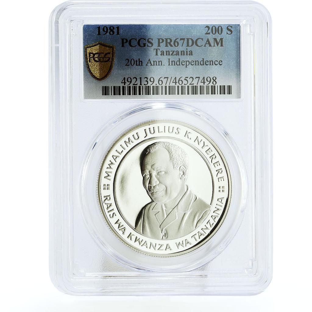 Tanzania 200 shillings Independence Juli Nyerere PR67 PCGS silver coin 1981