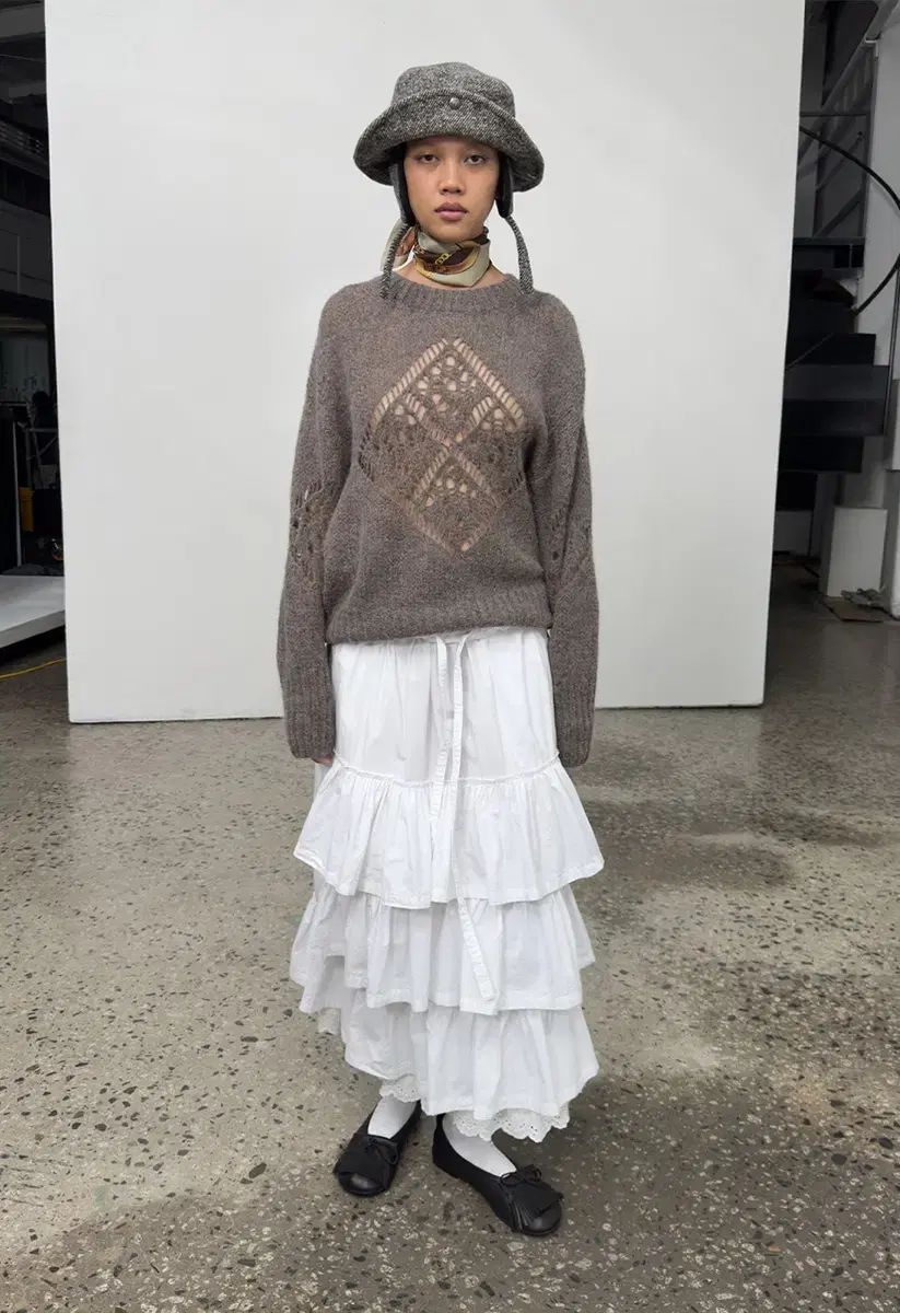 Open YY ロール ウェスト ティアード スカート 白