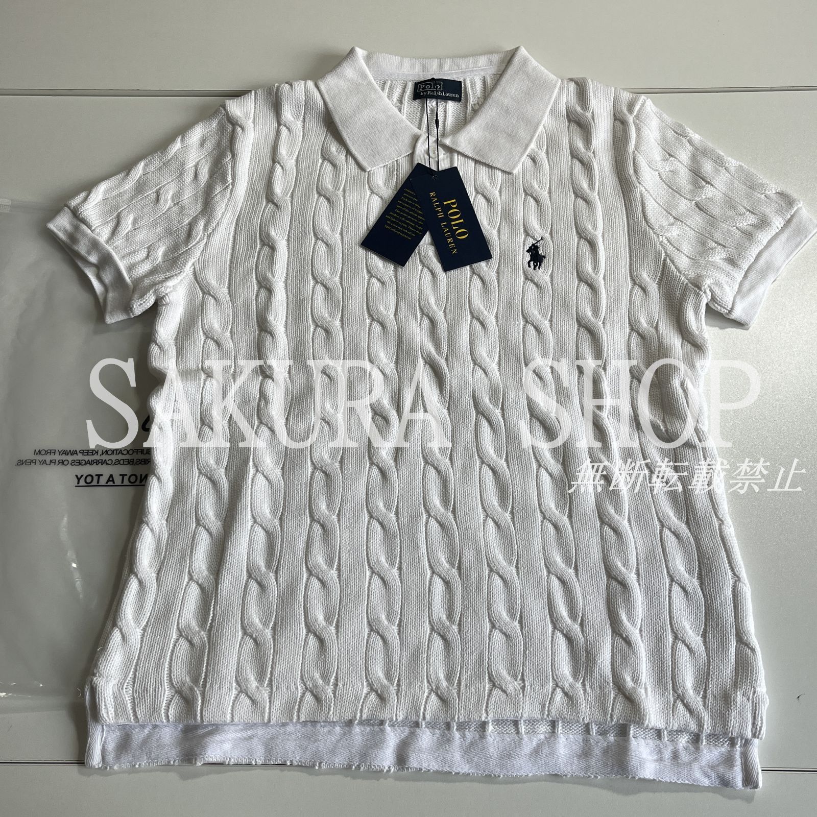 新品未使用】POLO RALPH LAUREN ラルフローレン ケーブルニット ポロシャツ 刺繍 半袖 Tシャツ スリム フィット レディース  ホワイト - メルカリ