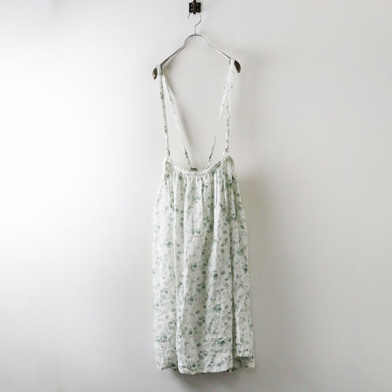 ネストローブ nest Robe フラワープリント リネンサロペットロングスカート F ホワイト×グリーン┃麻素材 花柄 2400014646351