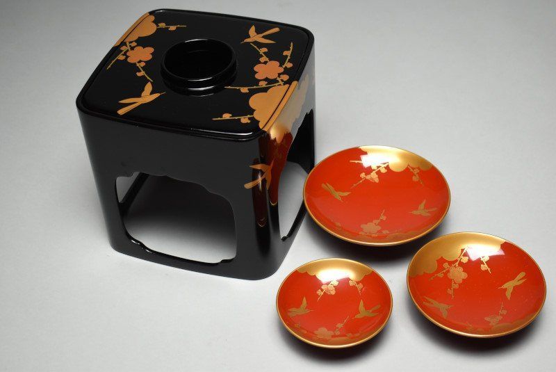 蔵A4665】輪島 漆光堂 梅に鶯図蒔絵 七ツ揃 屠蘇器 共箱 - メルカリ