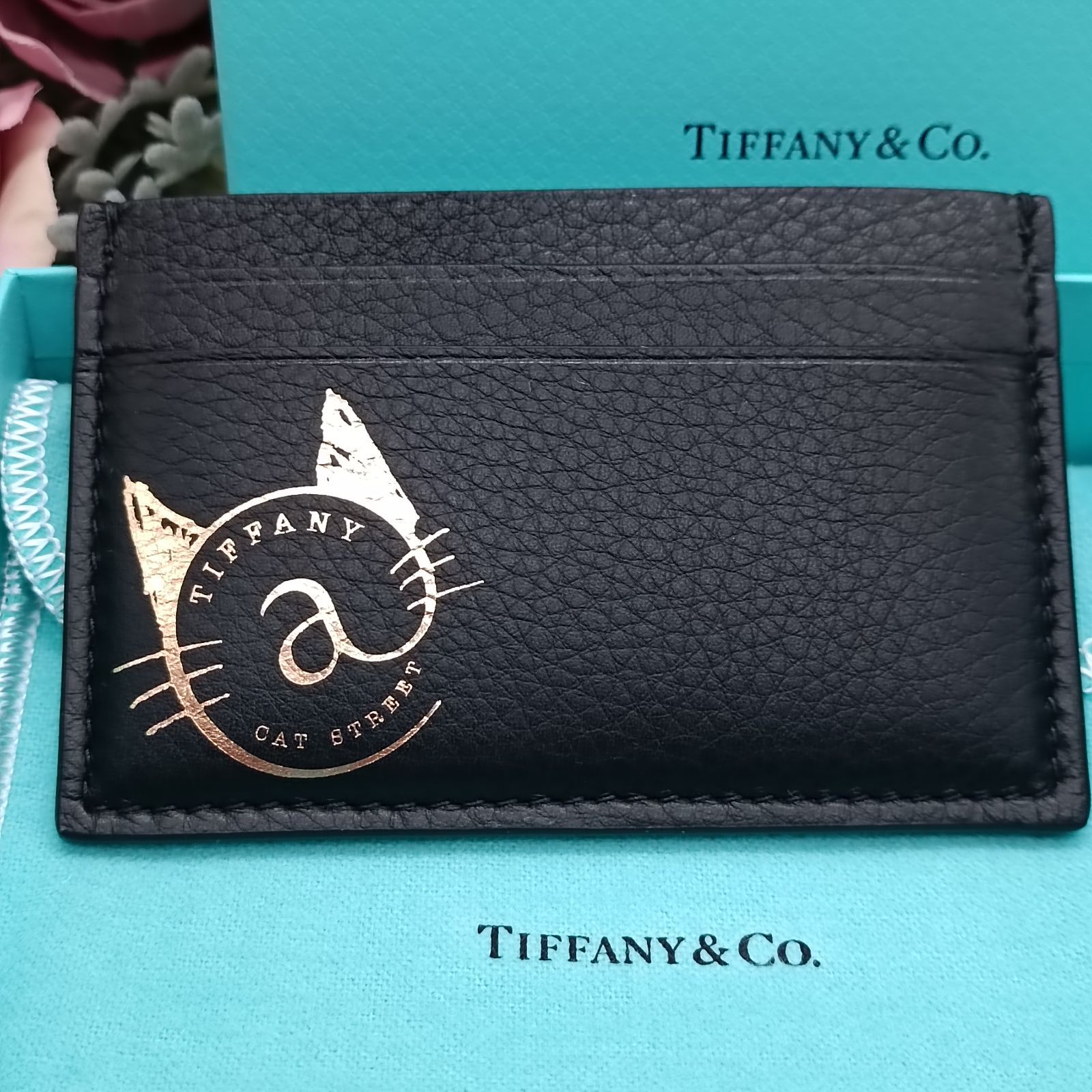 《 Tiffany 》　ティファニー　キャットストリート　カードケース　限定品　ティファニー＠キャットストリート限定　パスケース　ブラック　本革　 ユニセックス　箱付　送料無料・匿名配送・最短即日発送いたします！　210