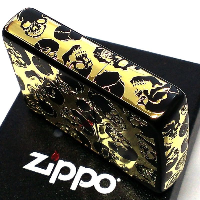 ZIPPO 5面スカル ジッポ ライター かっこいい マットブラック 骸骨