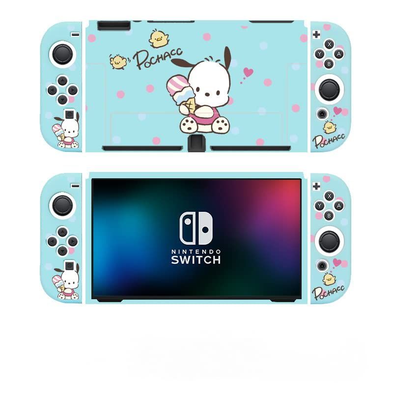 【クーポン有】switch oled ケース スイッチ 有機EL 保護カバー かわいい 手描き アニメーション キャラクター TPU製 分体式 薄型 着脱簡単 全面保護 防塵 防汚 キズ防止 滑り止め +親指キャップ4