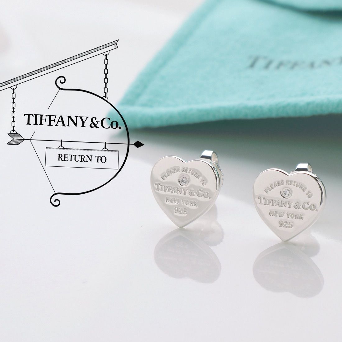 美品 TIFFANY&Co. ティファニー リターントゥ ハート ダイヤモンド ピアス スターリング シルバー AG 925 1PD