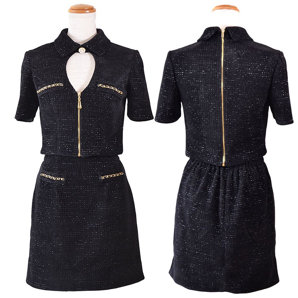 ドレス ワンピース セットアップドレス キャバドレス パーティードレス ミニワンピース ラメツイード チェーン飾り タイト セットアップ ミニドレス ドレス ワンピース セットアップドレス キャバドレス パーティードレス