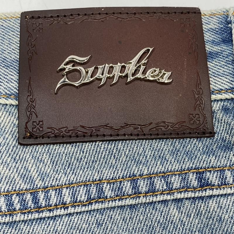 中古】SUPPLIER トライバルレザーパッチバギーデニム インディゴ