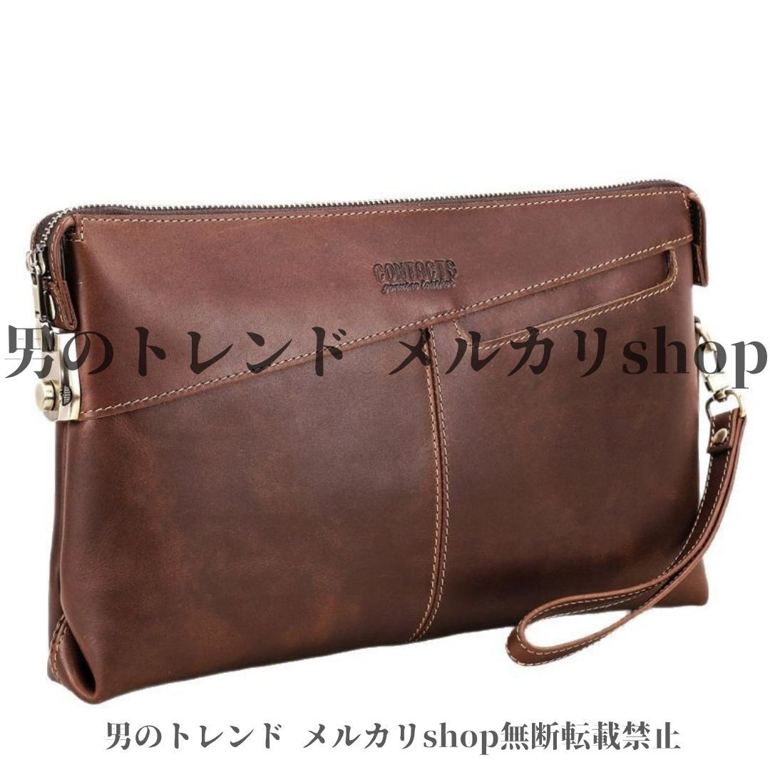 クラッチバッグ プレミアム 本革 ヴィンテージ メンズハンドバッグ メンズ レディース レザーバッグ パスワードロック 腕ストラップ付き ipad用 トップグレイン革 おしゃれ 40代 50代 60代 男性 レザークラッチバッグ ブラウン