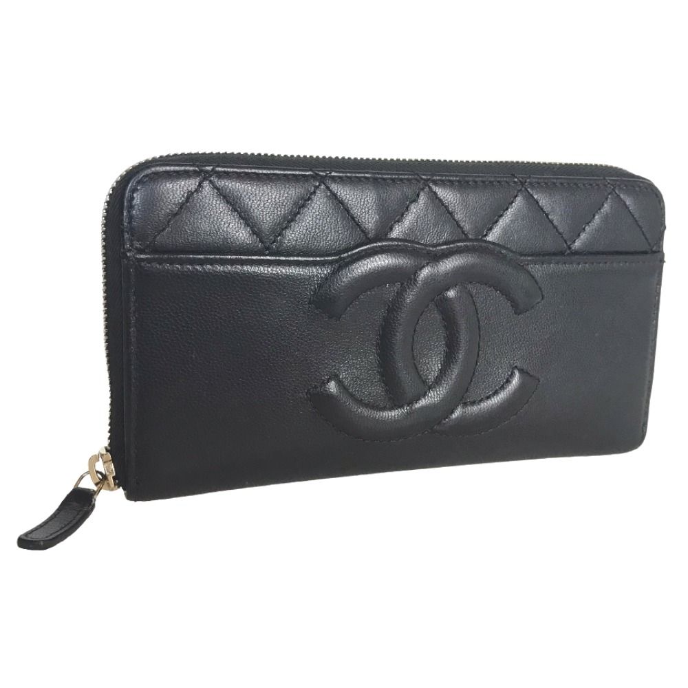 シャネル マトラッセ ラウンドジップ ココマーク 黒 長財布 財布 ラムスキン CHANEL シャネル マトラッセ ココマーク CC ラウンドジップ 長