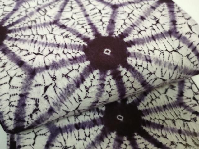 平和屋本店■極上　岩手の匠　草紫堂　南部絞り　紫根染　半幅帯　綿　麻の葉　逸品　DZAA8277kh5 平和屋本店□極上 岩手の匠 草紫堂 南部絞り 紫根染 半幅帯 綿 麻の葉