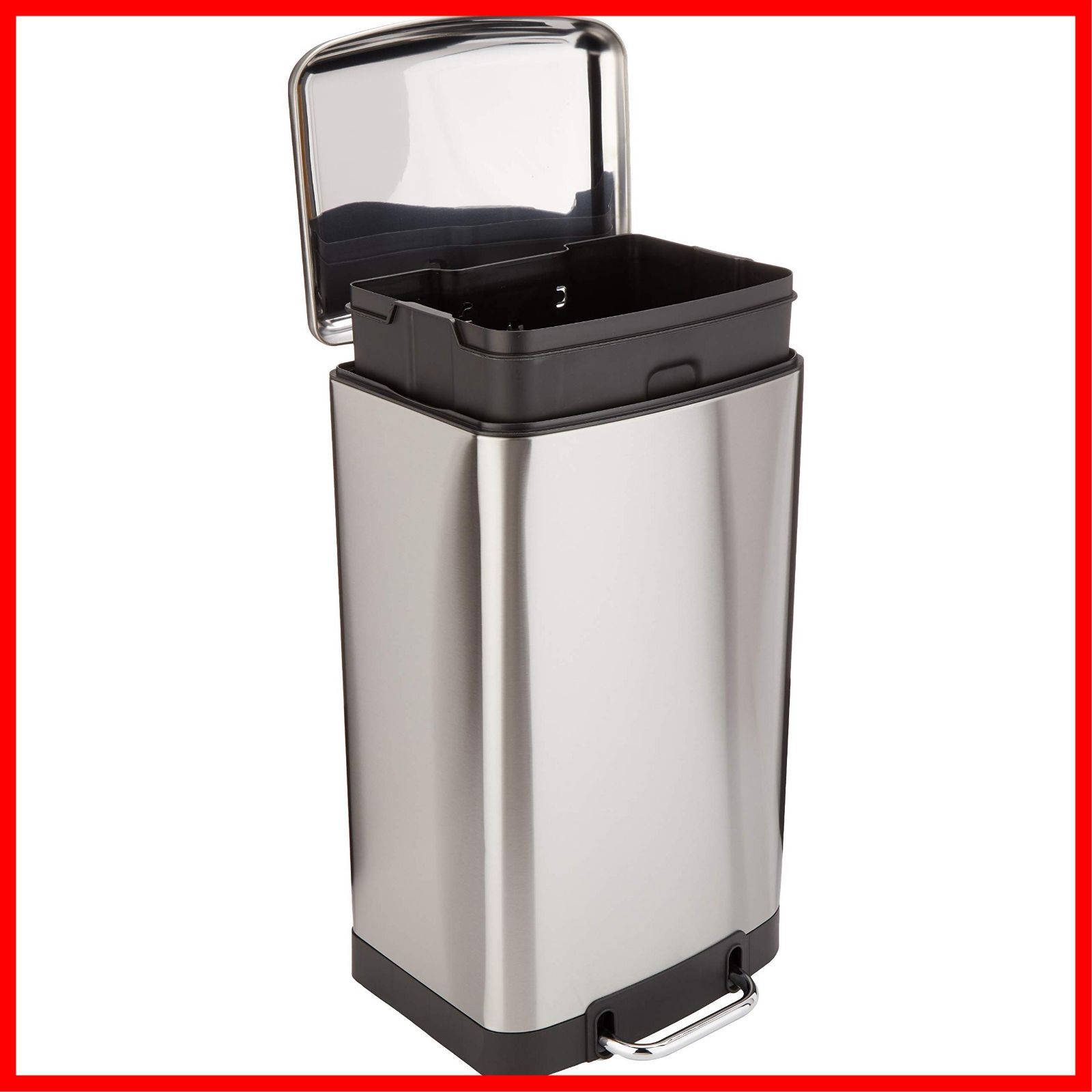 商品 ふた付き 静音 ペダル付き ソフトクローズ スチール製 40L 40リットル つや消しステンレス ゴミ箱 おしゃれ ベーシック 長方形