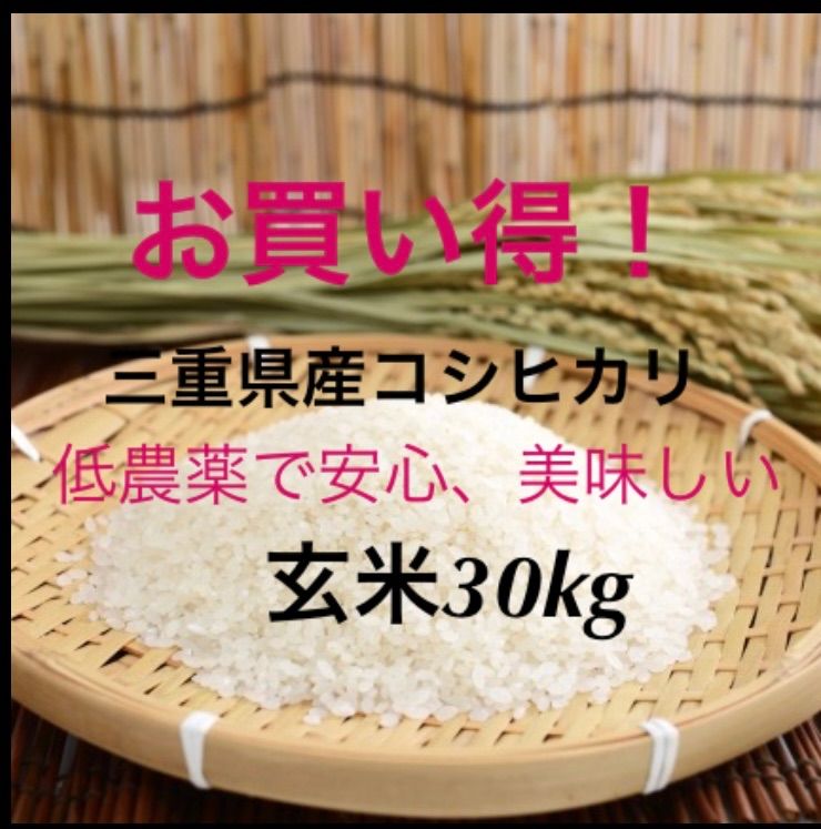 三重県産コシヒカリ玄米30kg 低農薬で安心