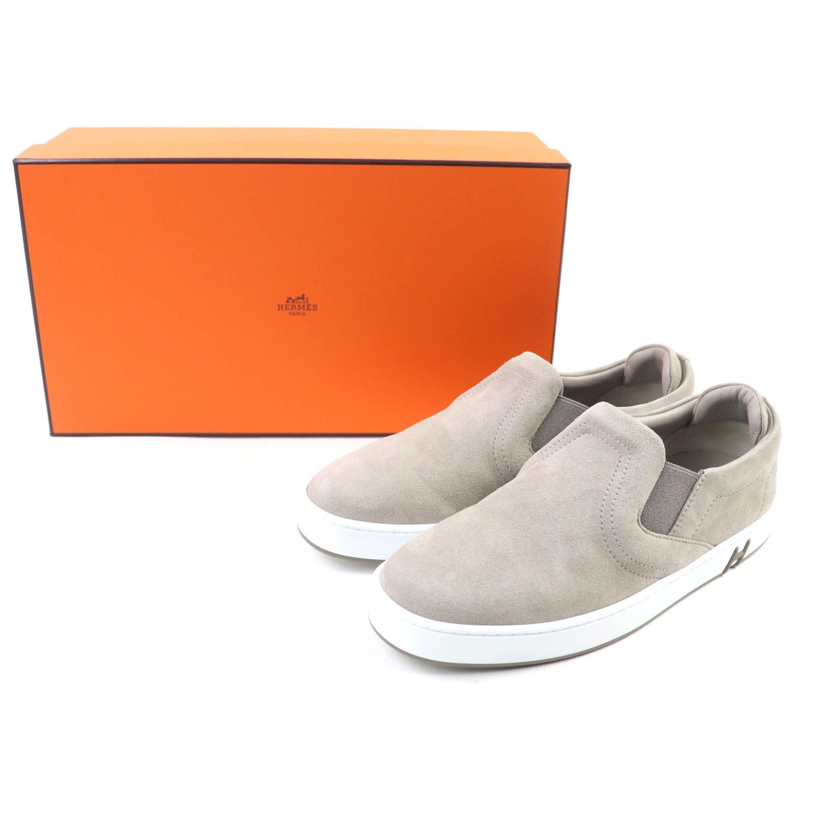 HERMES エルメス キディ Hデザイン スウェードレザー スリッポン スニーカー シューズ グレー 37 き イタリア製 レディース