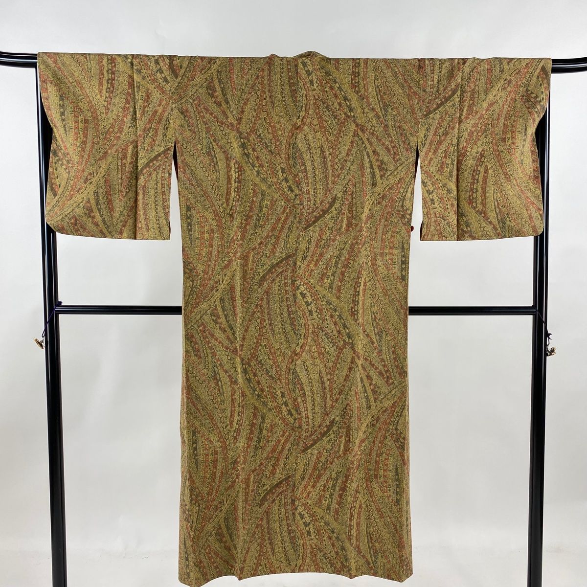 道中着 身丈136.5cm 裄丈66cm M 和装コート 着物衿 草花 幾何学 薄茶色 正絹