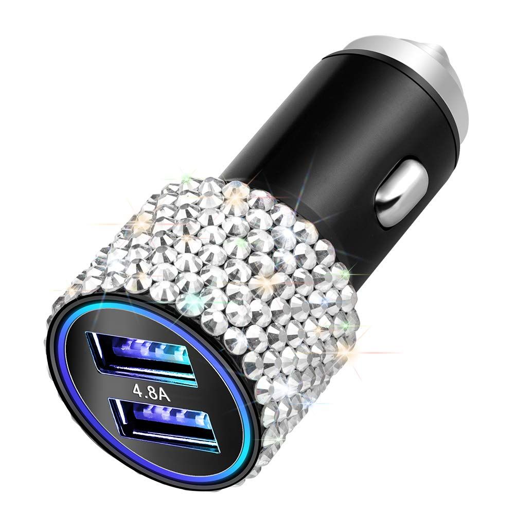 OTOSTAR デュアルUSBカーチャージャー 4.8A出力 キラキラクリスタルダイヤモンド カーデコレーション アクセサリー 高速充電アダプター iPhone Android iOS Samsung Galaxy LG Nexus HTC (シルバー) 