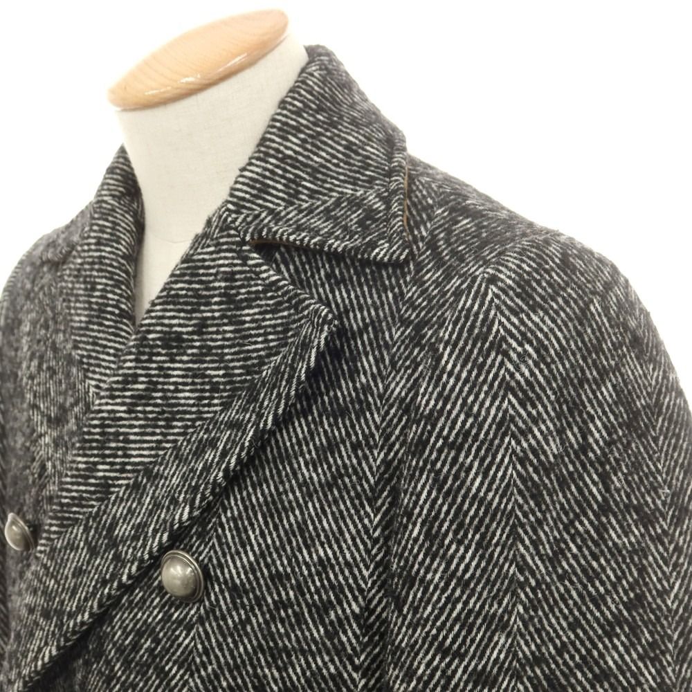 センス SSEINSE ポリエステルウール ダブルブレストコート ブラックxホワイト サイズ44 メンズ