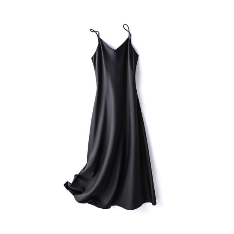 黒 サテン キャミワンピース ロング ユニクロ公式 | サテンキャミソールワンピース
