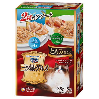 ユニ チャーム 銀のスプーン 三ツ星グルメ パウチ とろみ仕立て まぐろにしらす添え＆まぐろ かつおにかつお節添え 35g×8袋 1ケース20箱