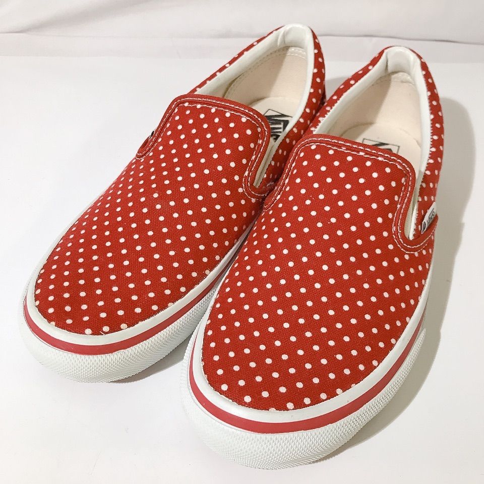 VANS スリッポンスニーカー レッド ドット 水玉 メンズ US 7