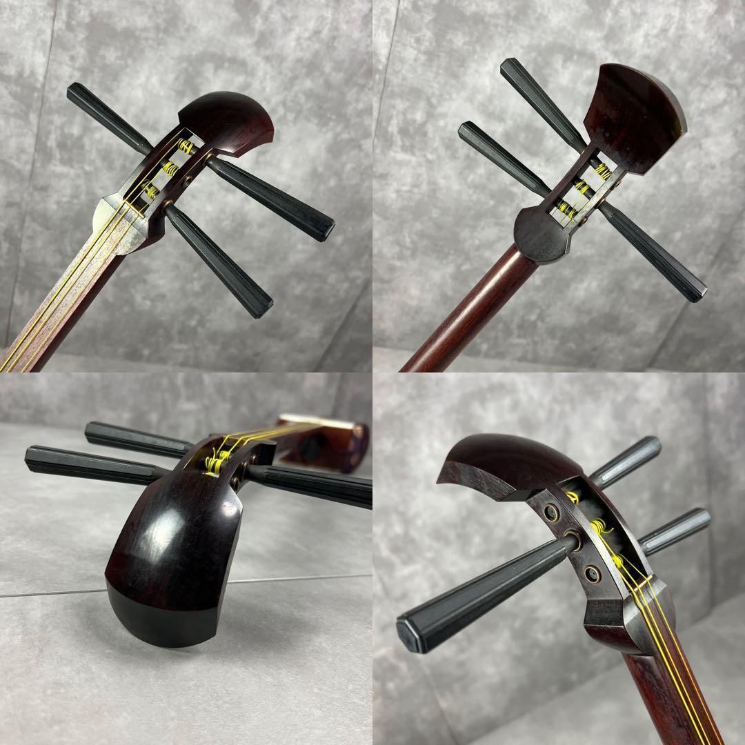 高級品 細棹長唄三味線 子持ち綾杉胴 紅木 一枚溝 レザーハード