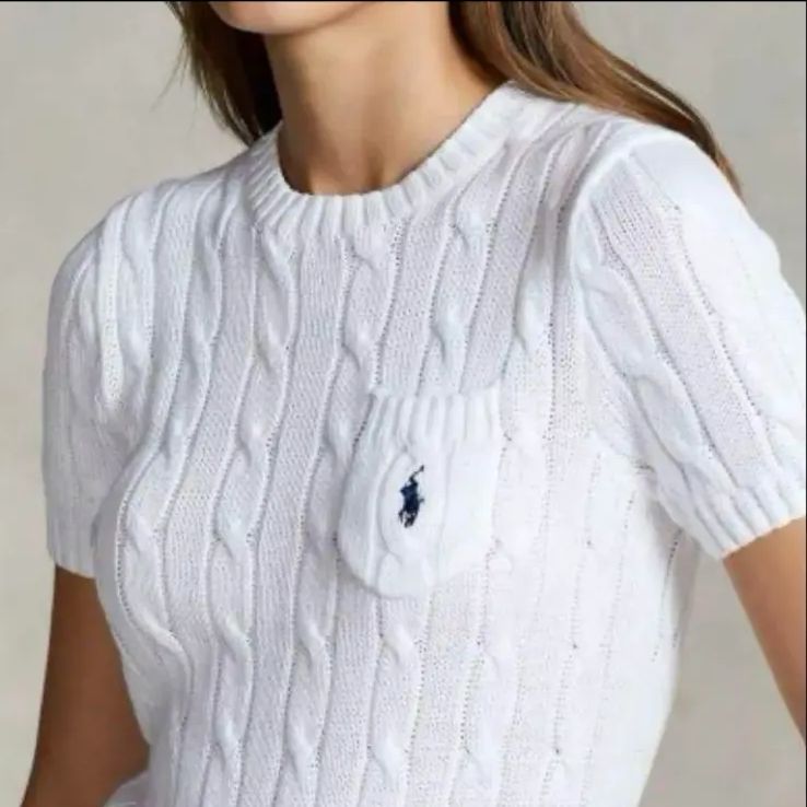 ポロ ラルフローレン Polo Ralph Lauren ケーブルニット 半袖 ホワイト セーター ニット S