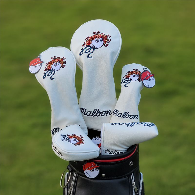 Malbon マルボン GOLF ゴルフクラブカバーゴルフ ヘッド カバー 5点セット 白 花
