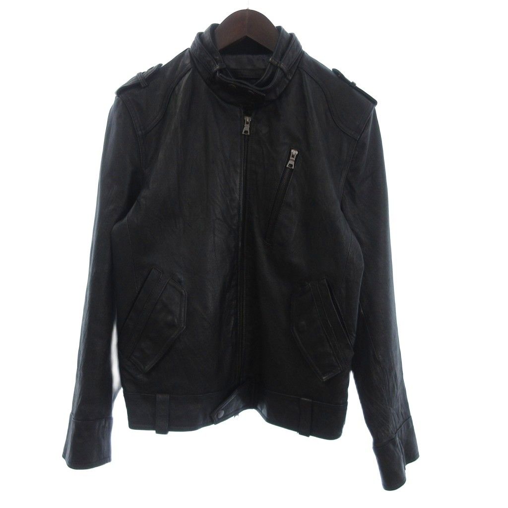 ヒューストン HOUSTON ライダースジャケット シングル フルジップ 豚革 黒 ブラック 40 L
