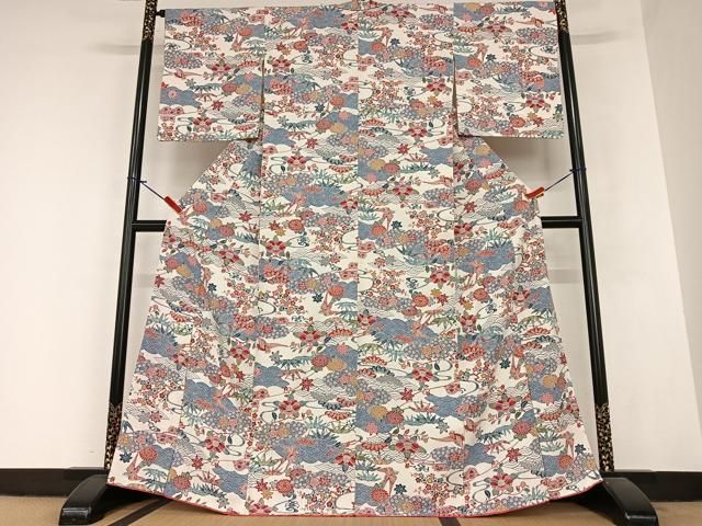 平和屋着物●紅型 小紋 松竹梅舞鳥文 正絹 AABA0372zg