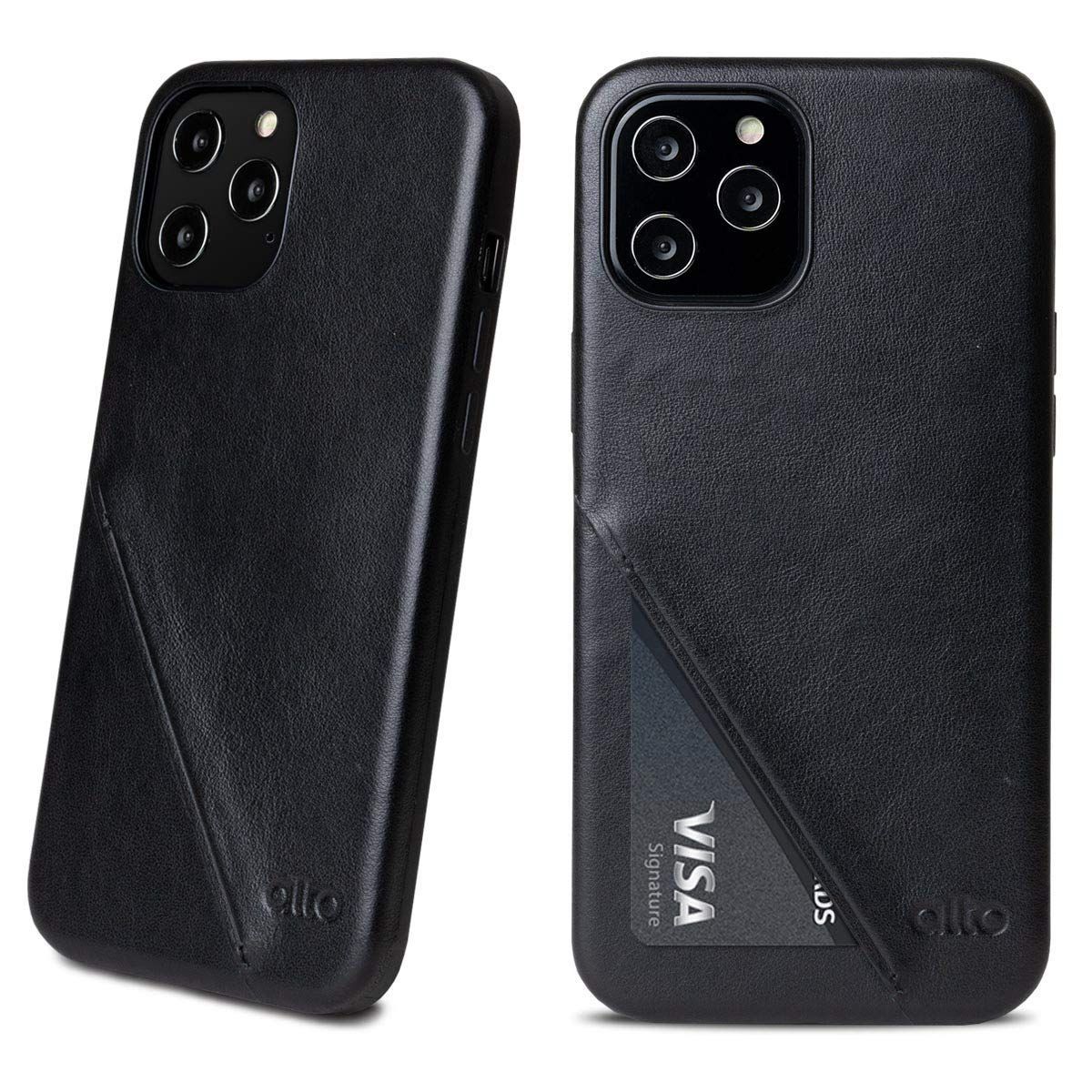 Alto メトロ 360 iPhone 12 & 12 Pro (6.1インチ) ポケットケース イタリア製 本革 レザー iPhone 耐衝撃ケース ハンドメイド (ブラック)