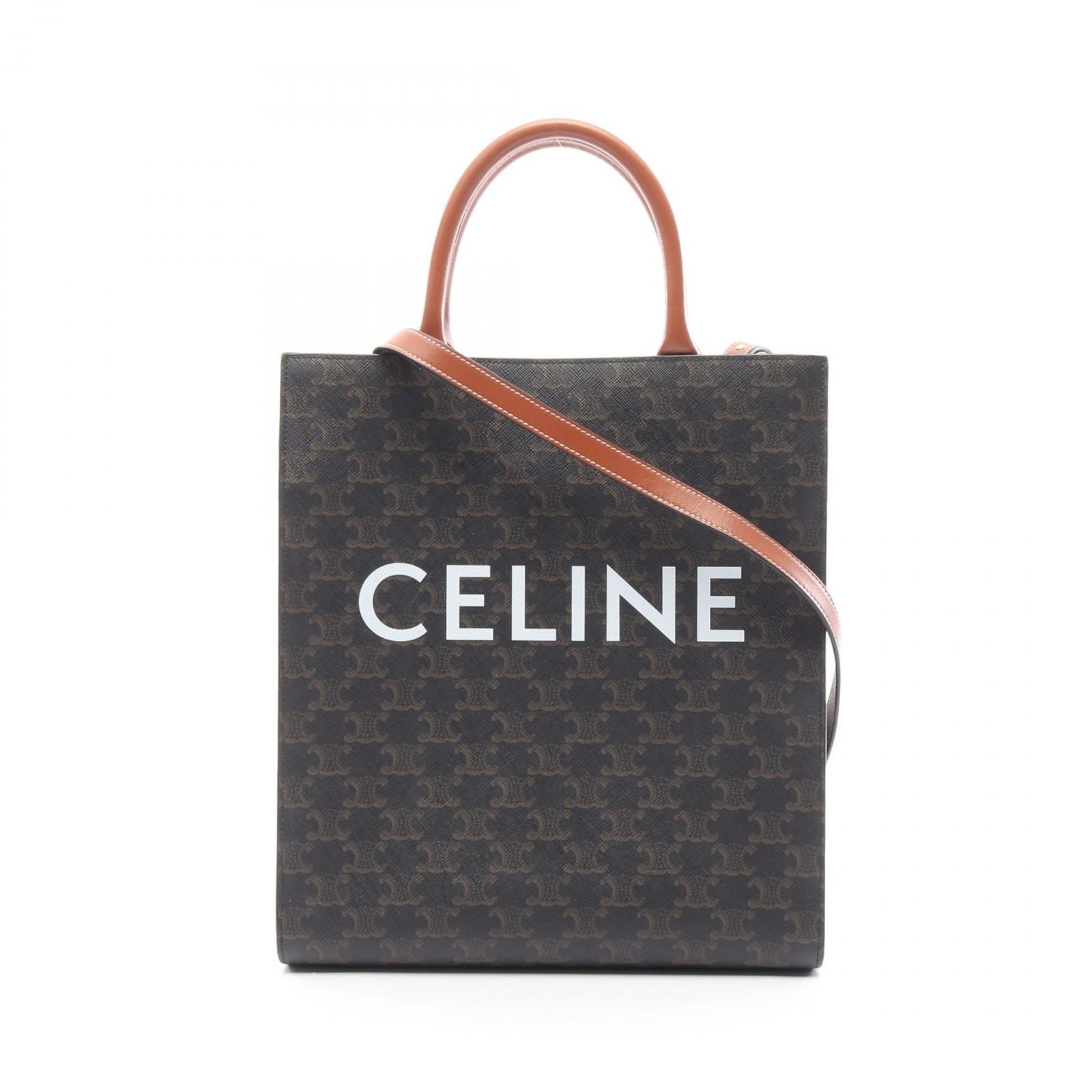 セリーヌ CELINE トートバッグ スモール バーティカル カバ トリオンフ 191542 ダークブラウン|ブラウン PVCコーティングキャンバス レザー バーティカルカバ 2WAYハンドバッグ レディース Used B