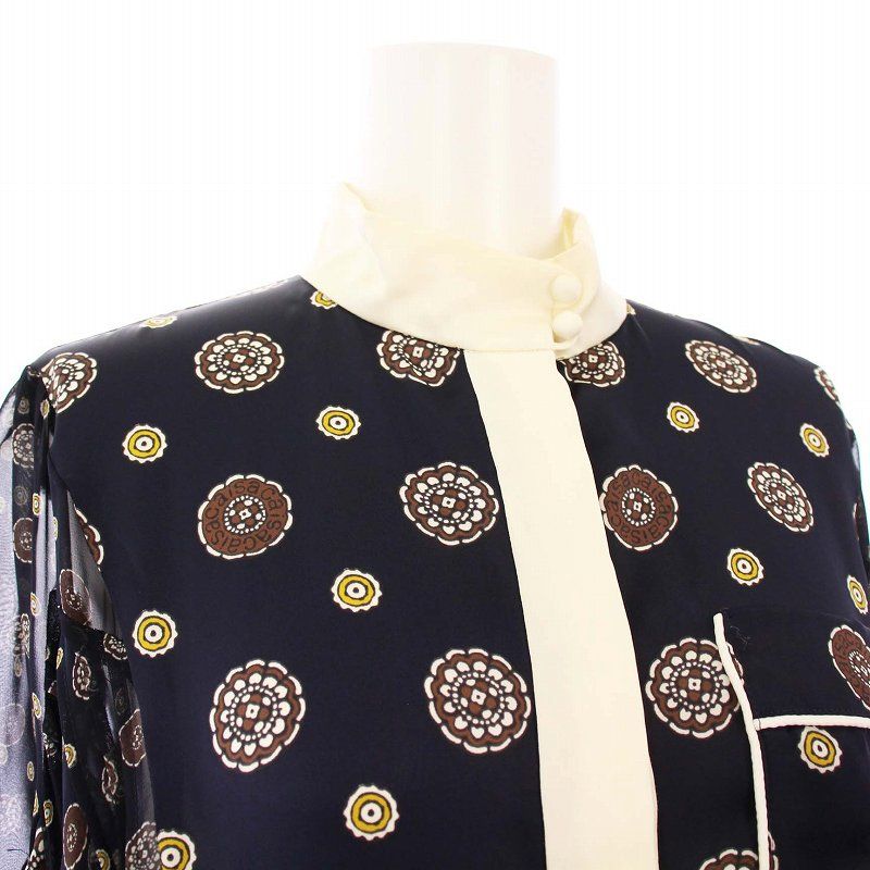 sacai サカイ シャツワンピース 紺x緑等 1(S位) 0357925Y0081 サカイ sacai シャツワンピース ひざ丈 長袖 レギュラーカラー