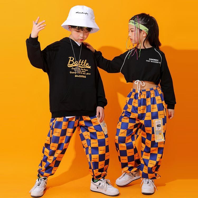 キッズ ダンス衣装 ヒップホップ スウェットセットアップ Tシャツ へそ出し タンクトップ 長袖 カーゴパンツ 女の子 ドラム ジャズダンス ステージ 衣装 おしゃれ 子供服 オレンジ 応援団 チアダンス 体操服 K-pop JAZZ 発表会 演出服 単品販売